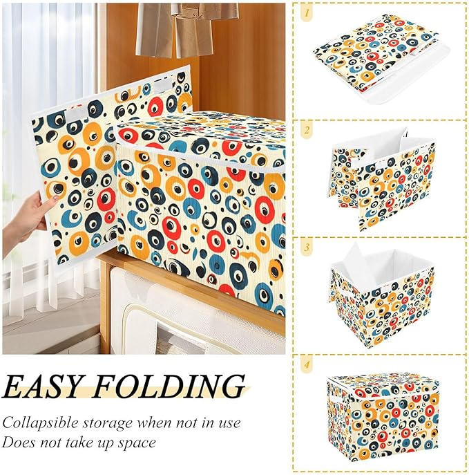 Colorful Dots Storage Cube Bins Basket with Lid Collapsible Flip-top Fabric with Handle for Home Bedroom Closet Office 16.5×12.6×11.8 in