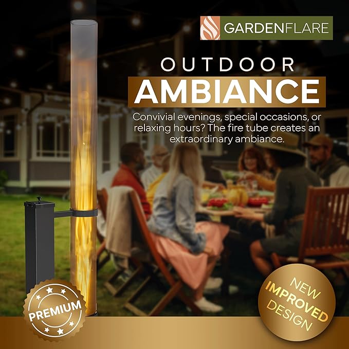 GARDENFLARE Stainless Steel Pellet Stove &amp Smokeless Firepit Patio Heater for Ambiance - Fire Pit for Patio Fire Tube Outside Backyard Bonfire &amp Outdoor Fireplace (Matte Black Premium)