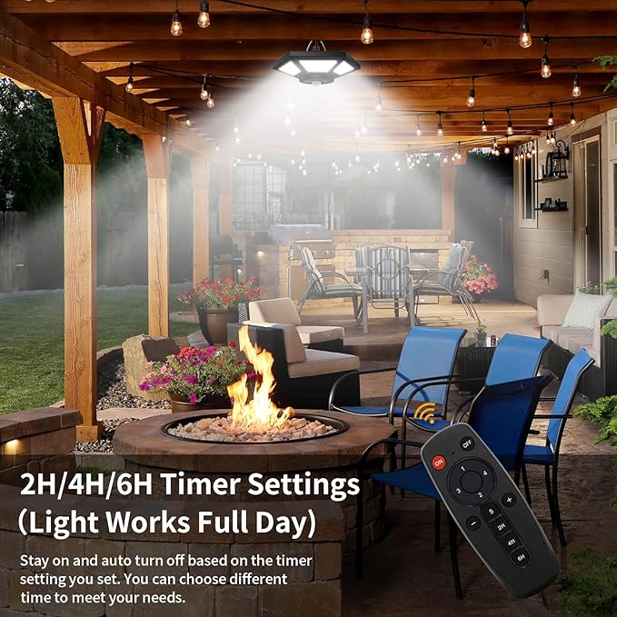 Aqonsie Solar Shed Light Indoor Outdoor 180LED Dual Head Solar Powered Pandent Daytime Work Lights with 5 Lighting Modes &amp 3 Timers Solar Indoor Lights Motion Sensor with Remote for Shed Barn Gar