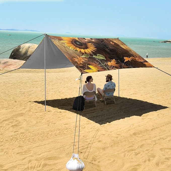 ALAZA Autumn Theme Highland Cow Beach Tent Sun Shelter Portable Canopy Sunshade for Outdoor Camping Picnics Backyard Fun 10x9 ft