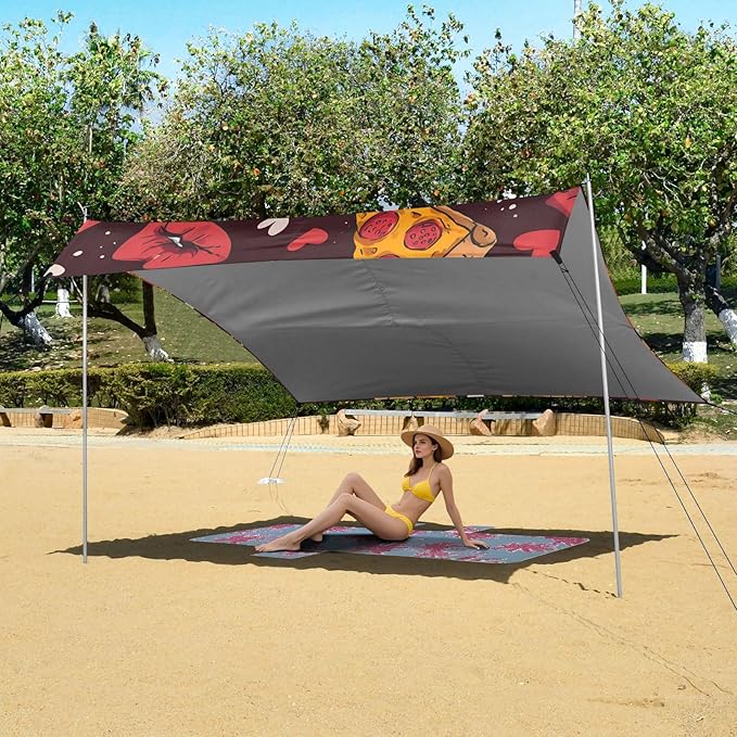 ALAZA Pizza Love Lip Pattern Beach Tent Sun Shelter Portable Canopy Sunshade for Outdoor Camping Picnics Backyard Fun 10x9 ft