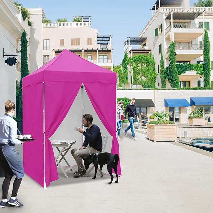 EAGLE PEAK 5x5 Instant Canopy with 4-Side Wall Panels Small Pop up Portable Canopy Tent with Carry Bag Light Weight Sun Shelter for Sports Camping and Beach Pink