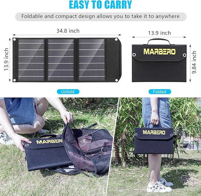 MARBERO Portable Solar Panel 30W Solar Panel Charger 23% High Efficiency Foldable Solar Panels QC3.0 USB &amp DC Port Compatible with Cell Phone Ipad Laptop IP65 Waterproof for Camping Outdoor Cloudy