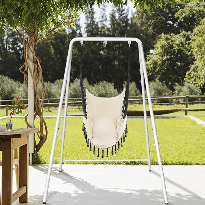 ONCLOUD Outdoor Hanging Chair Stand Heavy-Duty 450 LBS Support Outdoor Hammock Chair Stand for Patio Garden and Backyard (White)