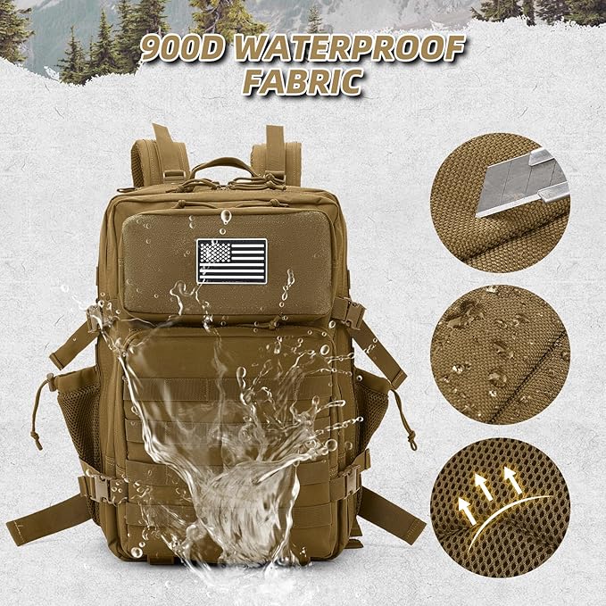 45L Military Tactical Backpack For Men and Women Molle Daypack 3 Day Bug Out Bag Hiking Gym Backpack Rucksack With Bottle Holder Khaki