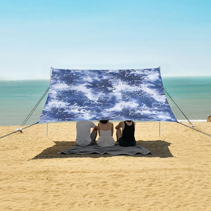 ALAZA Blue Tie Dye Indigo Beach Tent Sun Shelter UPF50+ Protection Beach Shade Canopy w/ 4 Sandbags for Outdoor Camping Fishing Backyard Fun Picnic 10x9 ft