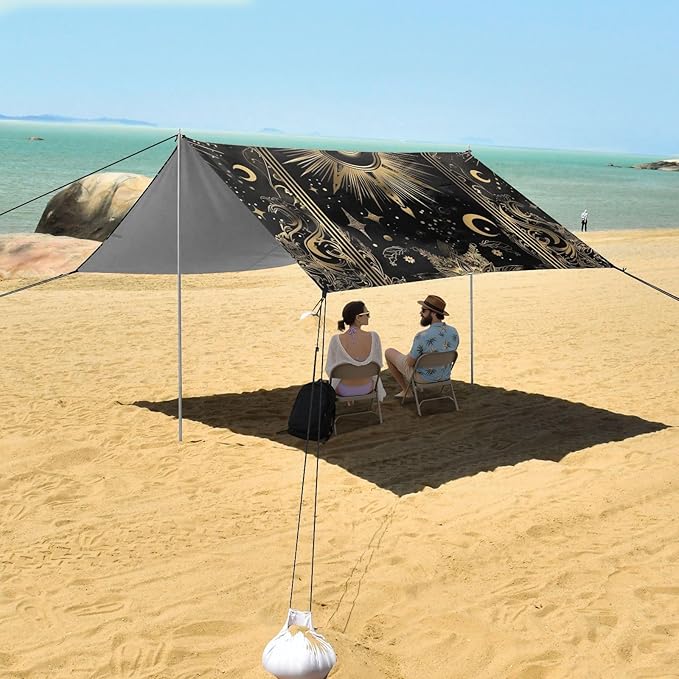 ALAZA Gold Esoteric Mystical Elements Beach Tent Sun Shelter Portable Canopy Sunshade for Outdoor Camping Picnics Backyard Fun 10x9 ft