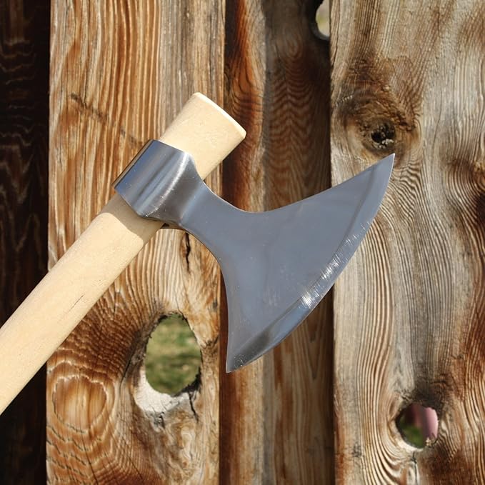Thrower Supply Chrome Viking Axe - #1 Medieval Battle Tomahawk - 19 Large Heavy Duty Bearded Hatchet -100% Blacksmith Guarantee