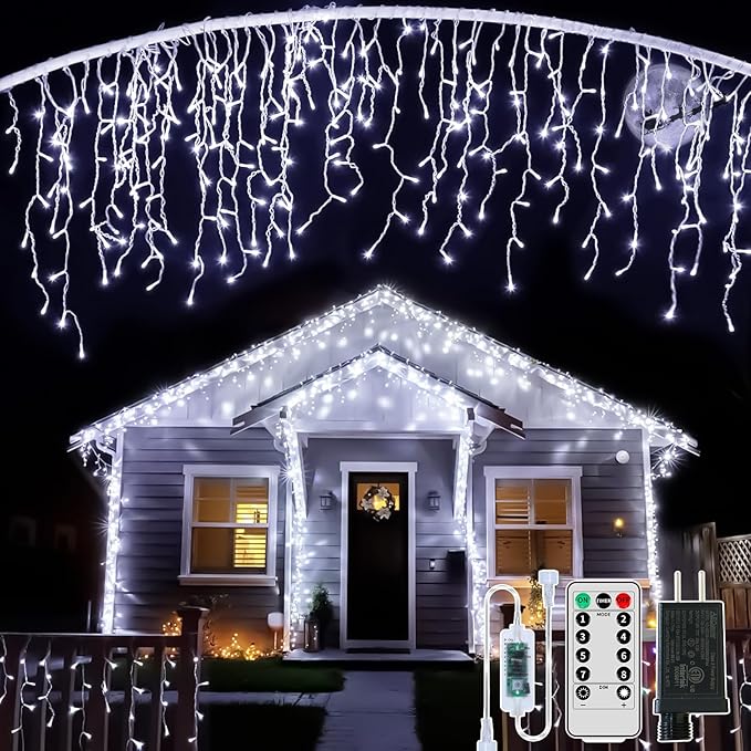 Icicle Christmas Lights for Outside - 65Ft 506 LED Plug-in Icicle String Lights Outdoor Decorations with RemoteWaterproof Cool White Christmas Icicle Lights for House Bedroom Balcony Decor