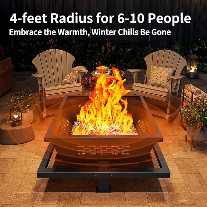 36 inch fire Pit Square Outdoor Fire Pit with Poker Wood Burning Fire Pit for Camping Backyard Patio