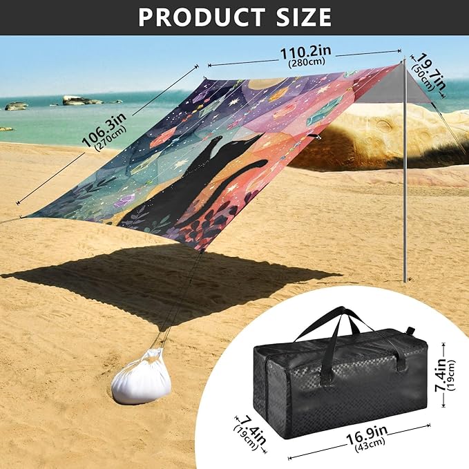 ALAZA Cat Stone Beach Tent Sun Shelter Portable Canopy Sunshade for Outdoor Camping Picnics Backyard Fun 10x9 ft