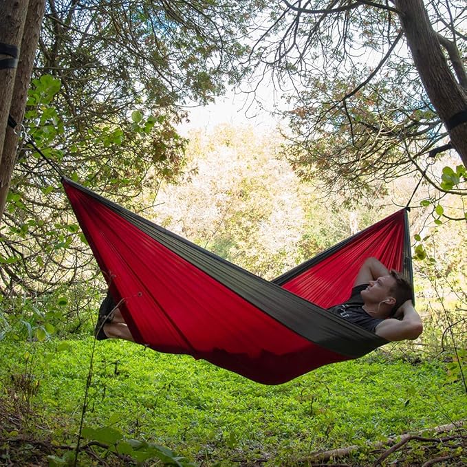 Vivere Double Parachute Camping Hammock Includes Stuff-Sack (Crimson/Grey)