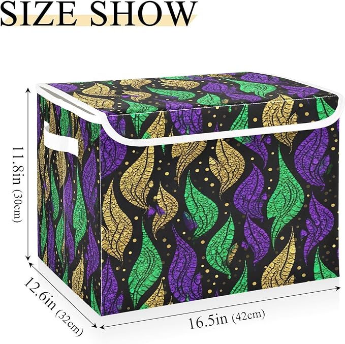 Storage Baskets with Lids Mardi Gras Collapsible Bins Stackable Fabric Linen Baskets Closet Organizer Container 16.5x12.6x11.8
