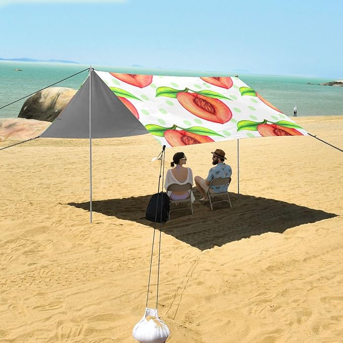 Beach Canopy with Windproof Ropes &amp Sandbags Beach Tent Sun Shade Sun Shelter for Camping Trips Fishing Backyard Fun or Picnics Peach