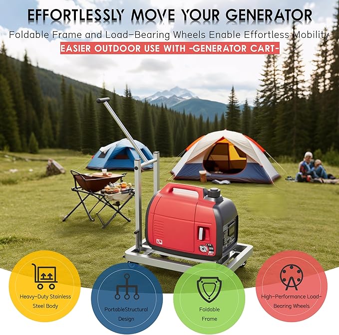 Generator Wheel KitGeneratorCart500LB Heavy-Duty GeneratorCart with Wheels Made of 100% Sstainless Steel(19.6X13.7inches) (Stainless Steel Iron Color)