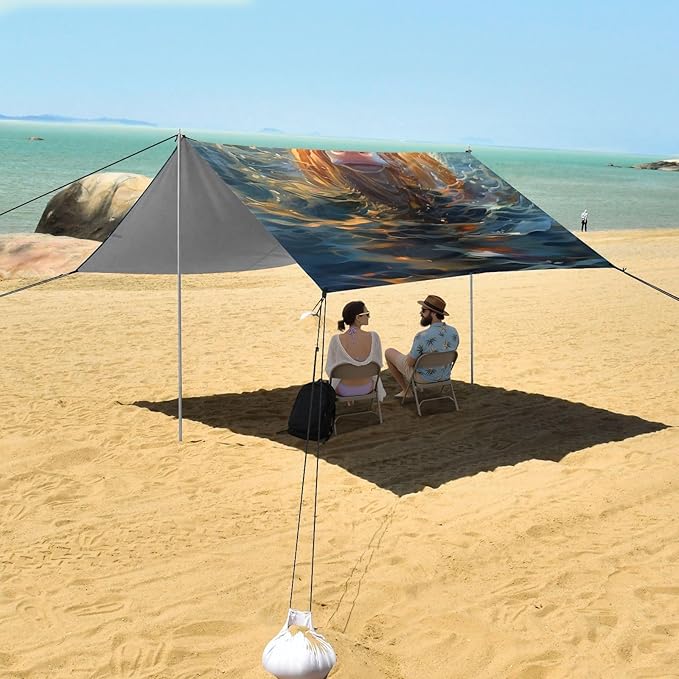 ALAZA Cow Fire and Water Beach Tent Sun Shelter Portable Canopy Sunshade for Outdoor Camping Picnics Backyard Fun 10x9 ft