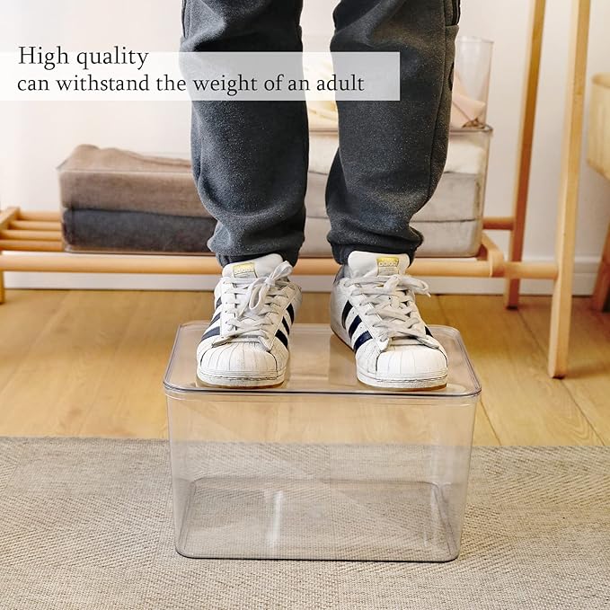 Lidded Plastic Storage Bins Set Clear Desk Basket Box Organizer Kitchen Container Clothes Laundry Closet Cabinet Shelf Organization and Storage for Shelves Office Bathroom(clear 3XL+2M)
