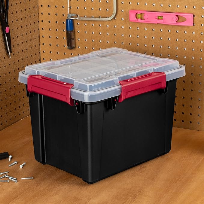 Sterilite 18 Pack 5 Gallon Gasket Box Stackable Plastic Storage Container with Lids Black - Waterproof and Dustproof Tote for Home Organization