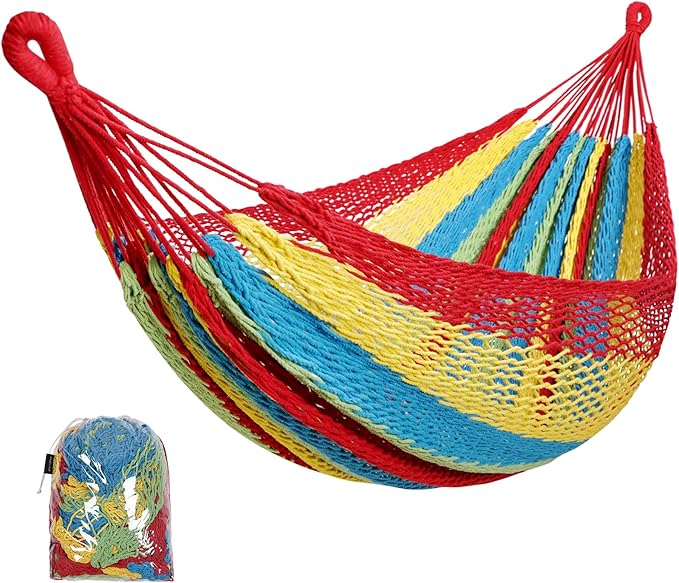 Handwoven Mayan Hammock - Portable Family Size With Carry Bag Multi-Color for Travel Camping Backyard Porch Outdoor or Indoor Use (Colorful)