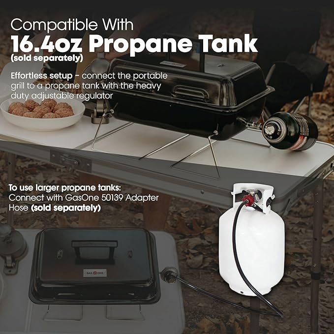 GasOne GPT-25 Propane Burner Gas Grill with Foldable Legs – Portable Grill Propane BBQ Grills with Adjustable Regulator – Heavy Duty Metal Construction – Easy to Assemble Compact Foldable Design