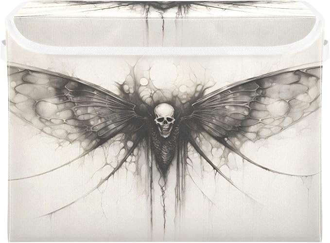 Storage Cube with Lid Surreal Skull with Wings Print 16.5×12.6×11.8 IN Collapsible Large Capacity Foldable Storage Basket Bin Organizer