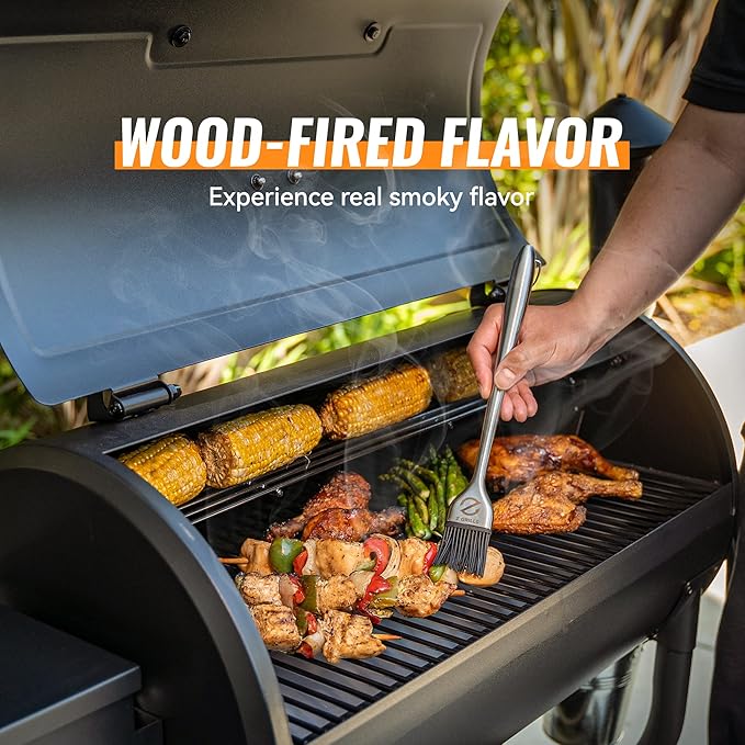 Z GRILLS ZPG-550B Wood Pellet Smoker Grill Auto Temperature Control 553 sq in Cooking Area 8 in 1 Grill for Outdoor BBQ Black