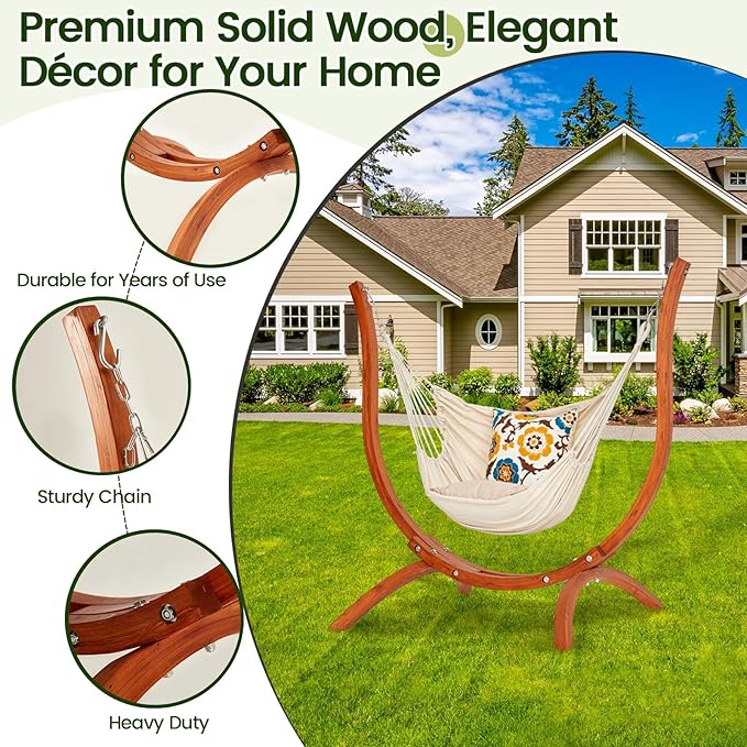 Premium Wooden Hammock Stand only (500 lbs/226kg) Sun Protection &amp Rain Resistant Heavy Duty Premium Solid Wood Hammock Chair for Indoor or Outdoor Use Safe &amp Stable (Hammock Not Included)