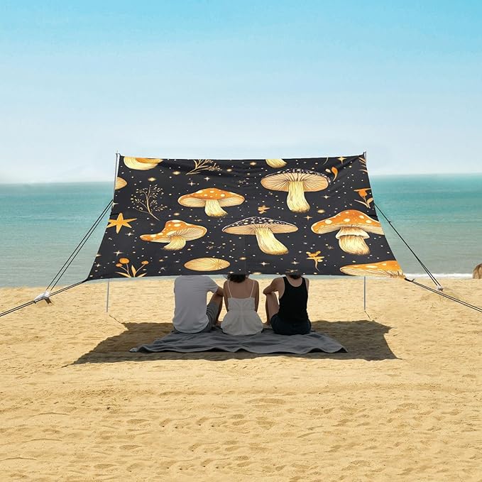 ALAZA Mushroom Star Art Beach Tent Sun Shelter Portable Canopy Sunshade for Outdoor Camping Picnics Backyard Fun 10x9 ft