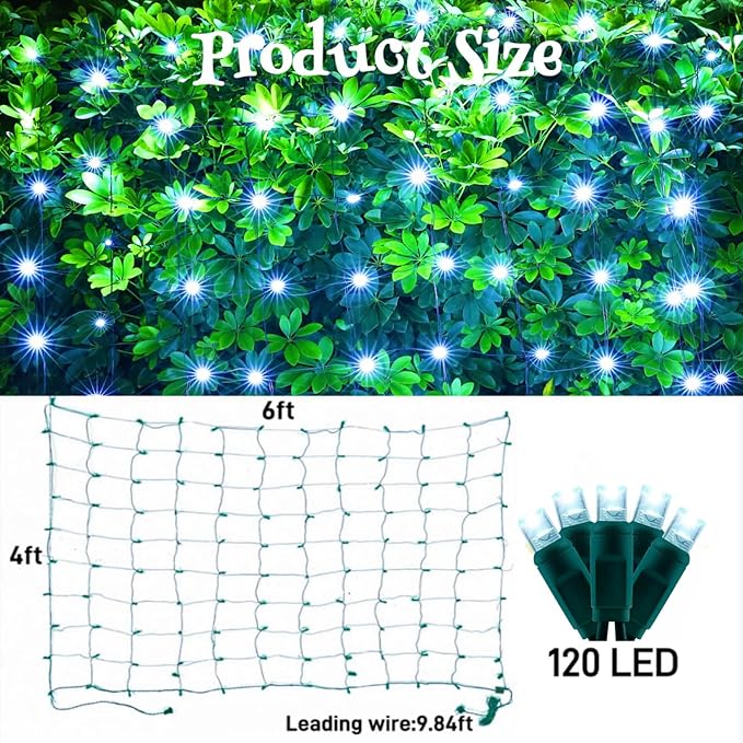 Meteds LED Christmas Net Lights Outdoor120 LED 6ftx4ft Connectable Waterptoof Christmas Lights for Bushes Fence Tree Shrub Yard Garden Outdoor Christmas Decorations(White)