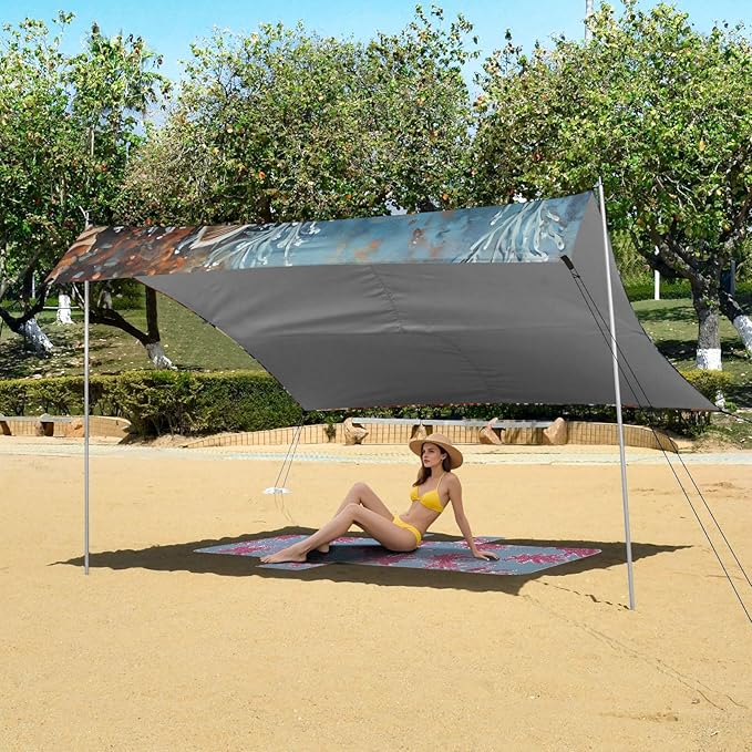 ALAZA White Cat Coral Beach Tent Sun Shelter Portable Canopy Sunshade for Outdoor Camping Picnics Backyard Fun 10x9 ft