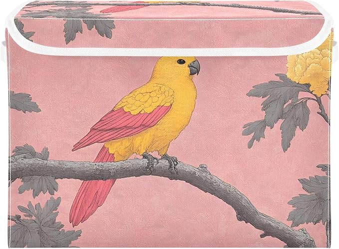Storage Cube with Lid Elegant Parrot Print 16.5×12.6×11.8 IN Collapsible Large Capacity Foldable Storage Basket Bin Organizer