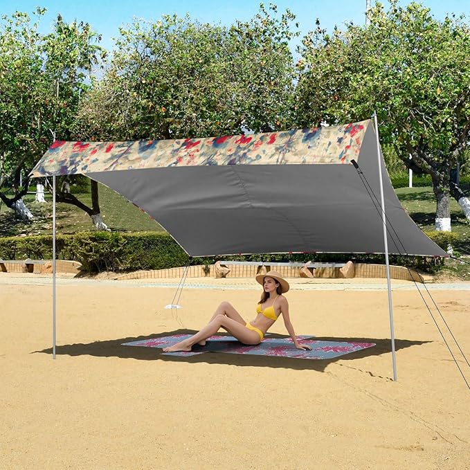 Vintage Sweet Pea Floral Beach Tent Sun Shelter Set UPF50+ UV Protection 10.5 x 9.19 FT Camping Shade Canopy with Sandbags Sand Anchors Carrying Bag and Others