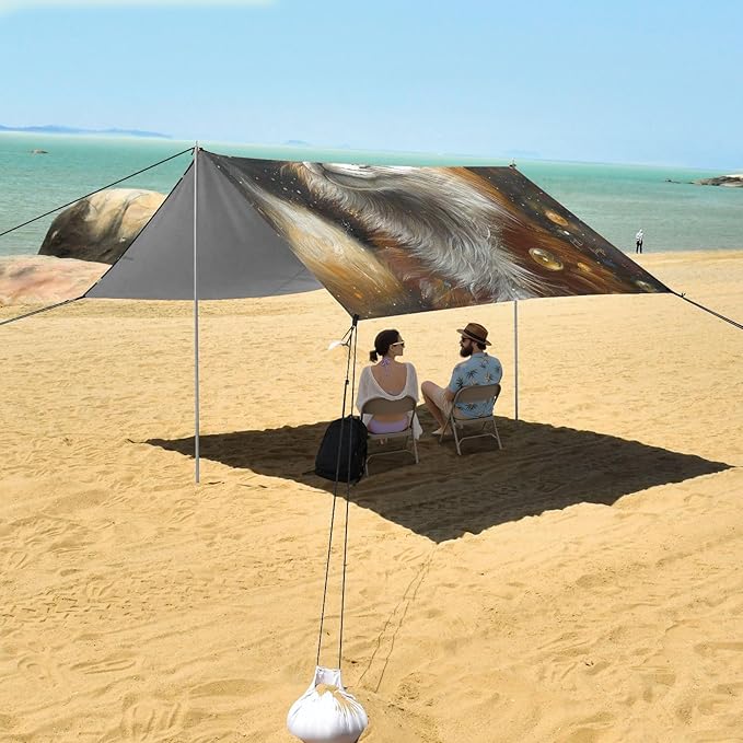 ALAZA Fox Potrait Bubbles Beach Tent Sun Shelter UPF50+ Protection Beach Shade Canopy w/ 4 Sandbags for Outdoor Camping Fishing Backyard Fun Picnic 10x9 ft