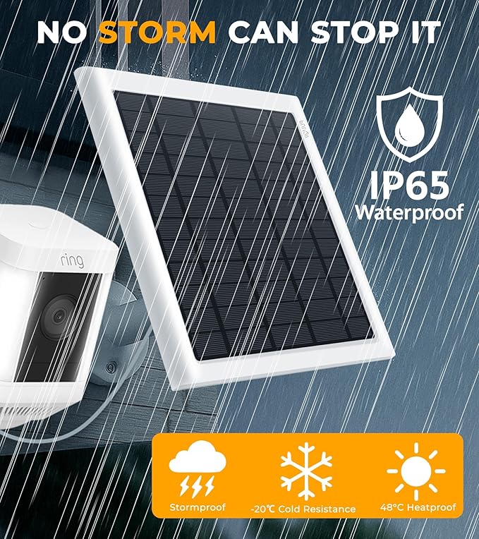 8W Solar Panel for Ring Camera Solar Panel Charger Compatible with Ring Stick Up Cam/Pro Battery Spotlight Cam/Pro/Plus Battery Includes Barrel Plug to USB-C Adapter IP65 Waterproof 10ft Cable