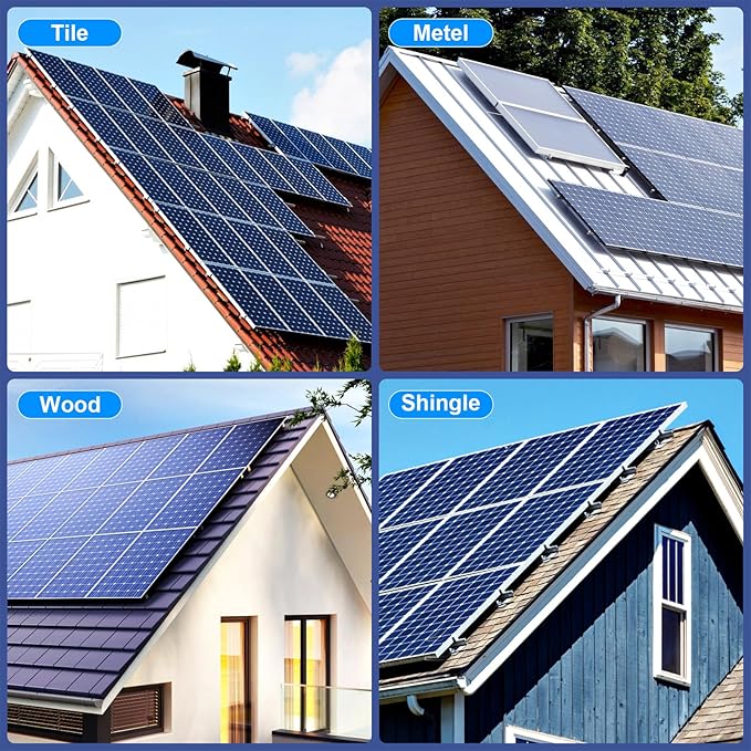 Solar Panel Mounting Bracket Kit 10Pcs Solar Panel Mount for 1-4pcs Thickness 1.4” Solar Panels with 10x 6 mini Rails 4X Water Drain Clips for ShingleSlateMetal and Tin roof