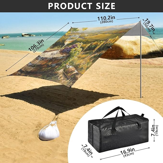 ALAZA White Wine Barrel on Vineyard Beach Tent Sun Shelter Portable Canopy Sunshade for Outdoor Camping Picnics Backyard Fun 10x9 ft