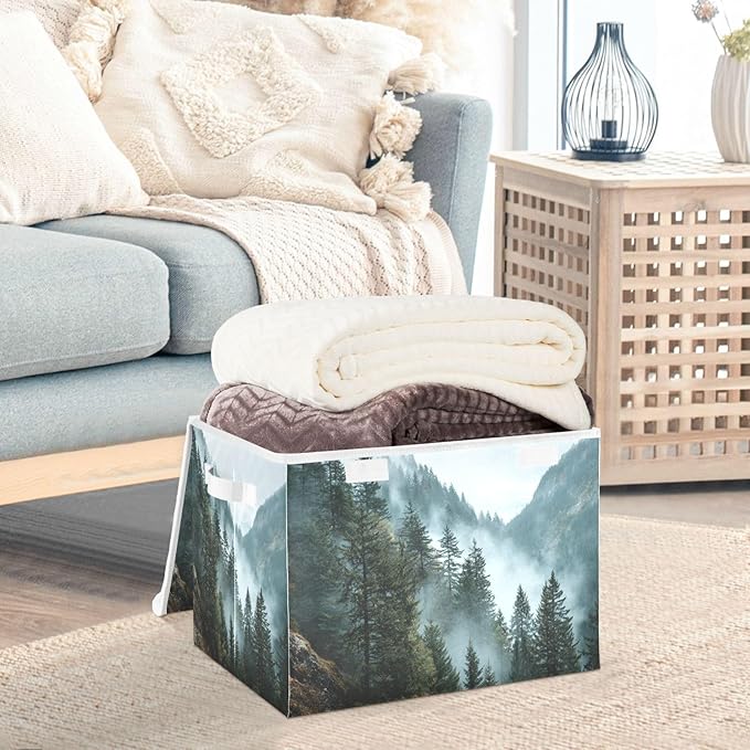 Collapsible Storage Bins with Lids Decorative Fabric Storage Cubes Closet Organizer and Storage Basket Boxes Containers for Clothes Box Chest Nursery Folding Rectangle Vivid Foggy Mountains