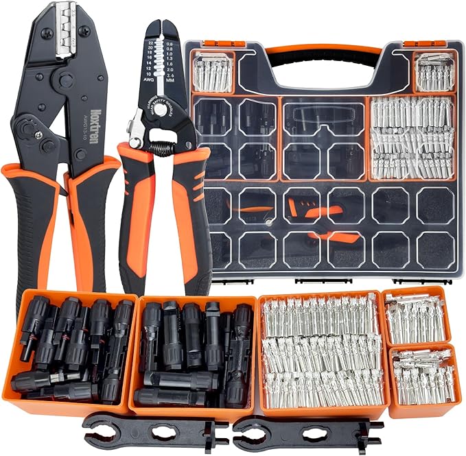 30PCS Solar Crimper Tool Kit - Crimping Tool Wire Stripper 25 Pairs Solar Connectors Suitcase and 2 Spanner Wrenches for Solar Panel Cable Assembly