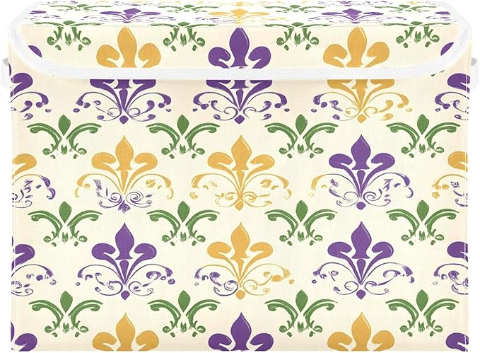 Graffiti Mardi Gras Logo Pattern Foldable Storage Baskets Fabric Boxes with Handle Organizers with Flip-Top Lids Storage Bins for Home Bedroom Office