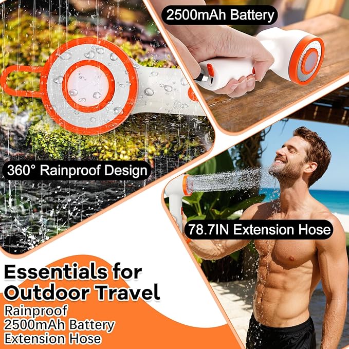 Portable Shower with Heater 2500mAh Rechargeable Portable Camping Shower Pump with Light 5 Gal Foldable Bucket Digital Display for Hiking Travel Pets &amp Car Washing Wartering Plants