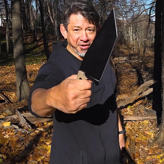 Doug Marcaida Grande Fratello Serbian Cleaver Knife 8.5in Stainless Steel Full Tang Fixed Blade Bushcraft Survival Cooking Knife - Top Grain Leather Sheath With Belt Loop