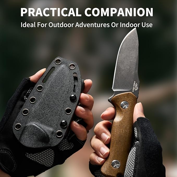 Fixed Blade Knife with Kydex Sheath &amp Clip 3.9 8CR Steel Blade Micarta Handle Full Tang Camping Knife for Outdoor Adventures Bushcraft Survival Hunting Hiking FX01 (Black)