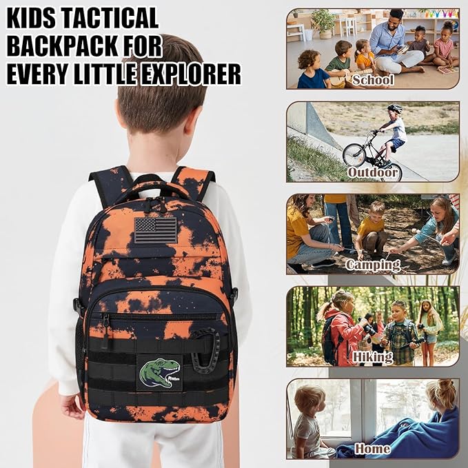 Kids Tactical Backpack Army Molle Bookbag Military Boys Backpack for School Outdoor Camping (Includes 2 Patches+1Carabiner) Mars CM