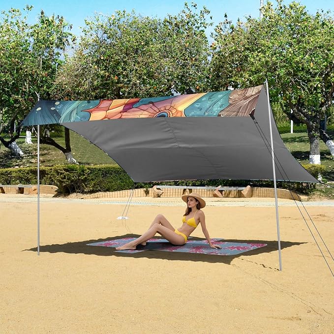 ALAZA Seahorse Seashell Beach Tent Sun Shelter Portable Canopy Sunshade for Outdoor Camping Picnics Backyard Fun 10x9 ft