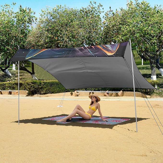 ALAZA Wolf Galaxy Watercolor Beach Tent Sun Shelter Portable Canopy Sunshade for Outdoor Camping Picnics Backyard Fun 10x9 ft