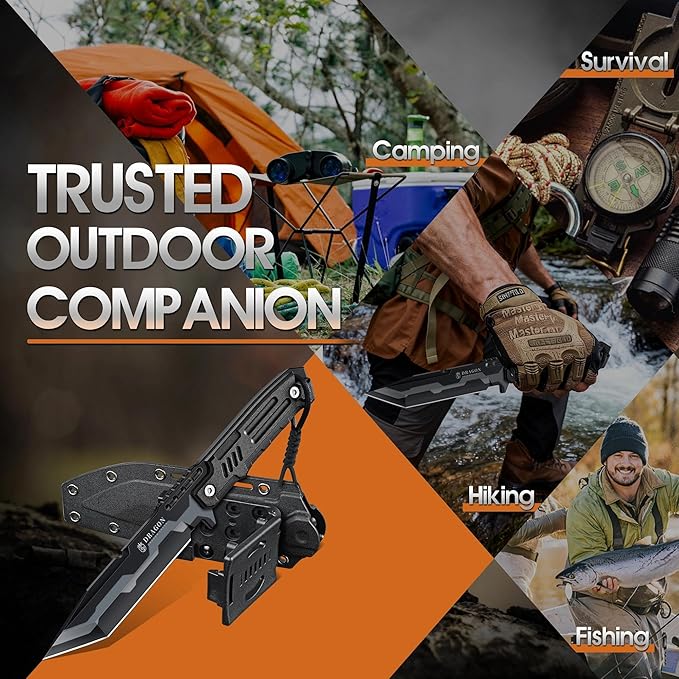 Dragon Creek Fixed Blade Knife - Outdoor Survival Knife for Camping Hiking Gift Men Black