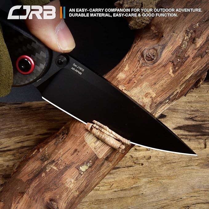 CJRB CUTLERY Folding Knife Feldspar(J1912) AR-RPM9 Powder Steel Black PVD Blade Carbon fiber Handle Pocket Knife EDC Knife Carbon Fiber Handle