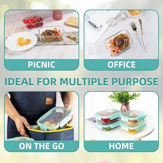 10 Pack 22 oz Glass Meal Prep Containers Food Storage Containers with Lids Airtight Leakproof Lunch Containers for Kitchen Freezer Microwave Dishwasher Safe (Mint Green)