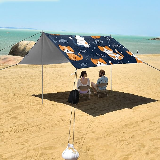 ALAZA Orange Cat Pattern Beach Tent Sun Shelter Portable Canopy Sunshade for Outdoor Camping Picnics Backyard Fun 10x9 ft