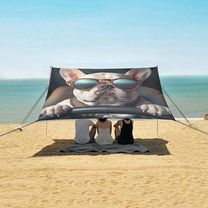 ALAZA French Bulldog in Sunglasses Driving Beach Tent Sun Shelter Portable Canopy Sunshade for Outdoor Camping Picnics Backyard Fun 10x9 ft